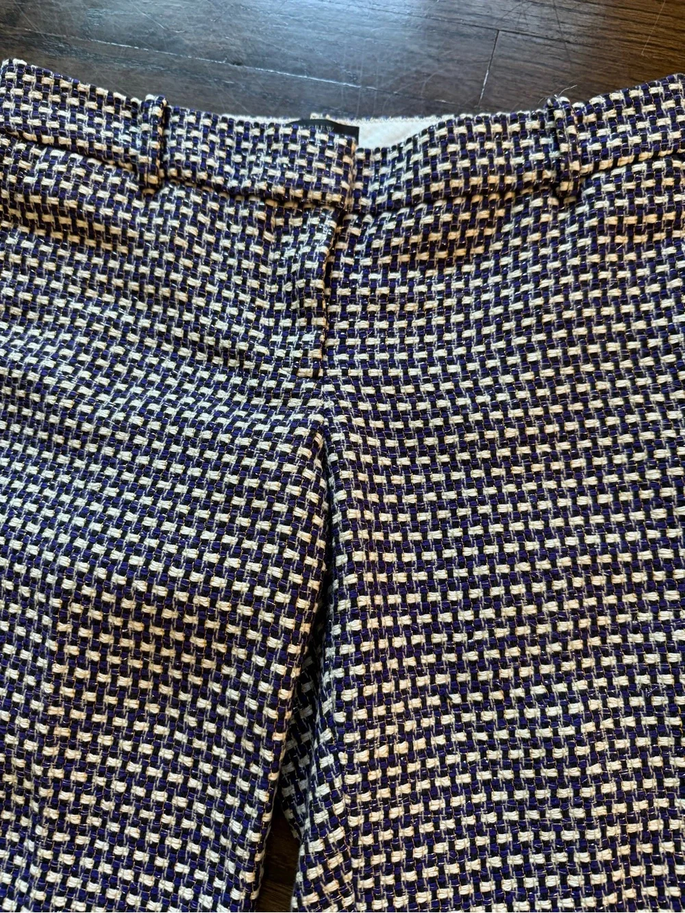 J. Crew Tweed Café Capri Pants in Purple, Black & Ivory with Metallic Threads